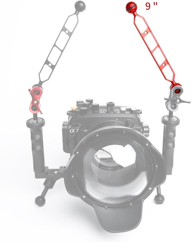 LetonPower Red 9" Underwater Aluminum Alloy Extension Arm (2-Pack) - Dual Ball System with 1" Head Connector, Waterproof & Rustproof for Diving Camera Tray/Strobe/Video Light, Scuba Photography Gear - Image 5